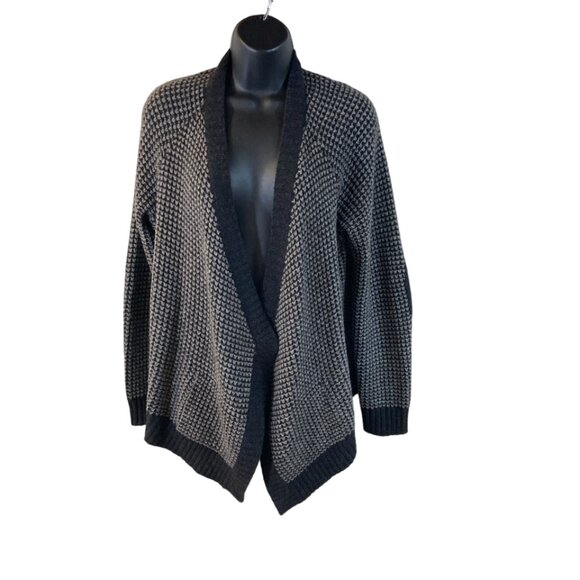 Eileen Fisher Cardigan Asymmetric Sweater Waffle Knit Black Gray  Medium - Picture 3 of 13